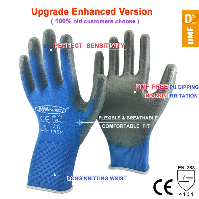 24Pieces/12 Pairs Work Gloves For PU Palm Coating Safety Protective Glove Nitrile Professional Safety Suppliers