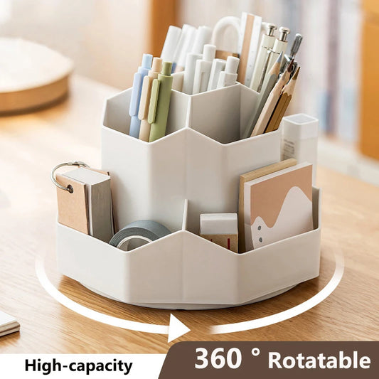 360°Rotatable Pen Holder Large Capacity Desk Pencil Storage Box 9-Grid Stationery Organizer School Office Pen Stand