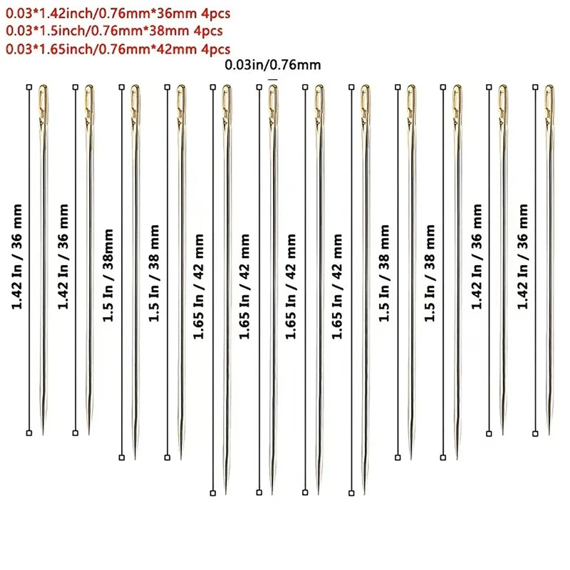 12pcs Blind Needle Elderly Needle-side Hole Hand Household Stainless Steel Sewing Needless Threading Apparel Sewing DIY