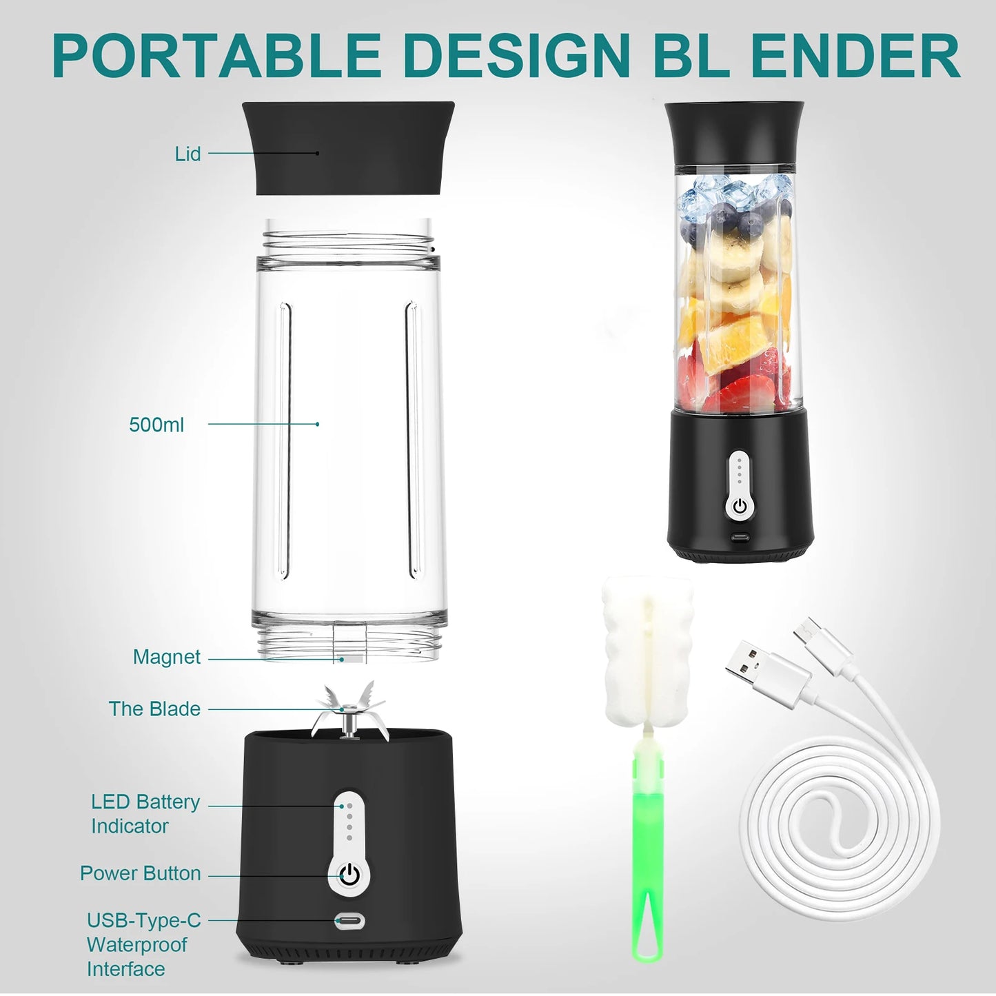 Portable Mini Wireless Juicer Household Fruit Cup Electric Multifunction Juice Blender Fresh Juice 380ml USB Blender Mixer Cup
