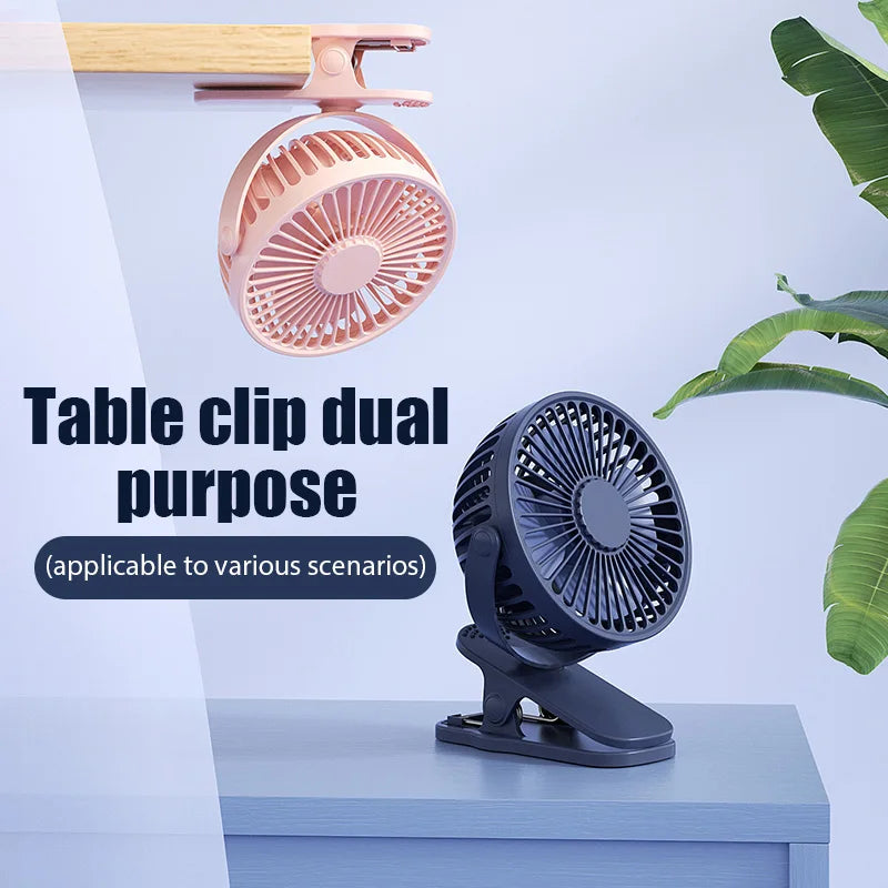 USB Rechargeable Table Fan Clip-on Type Portable Mini Desk Fan 360 Degree Rotation Adjustable Clip-on Fan For Student Dormitory