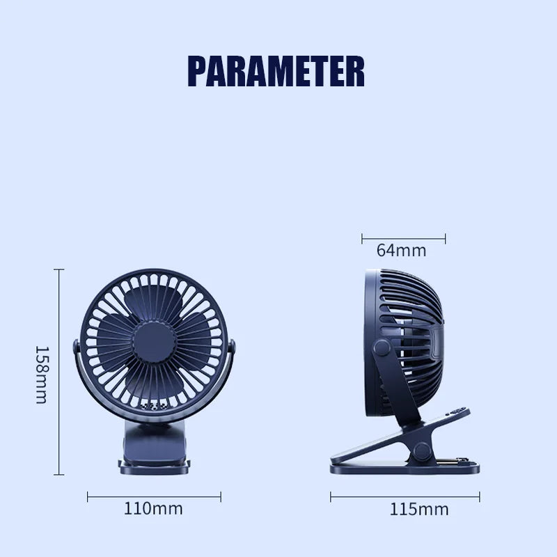 USB Rechargeable Table Fan Clip-on Type Portable Mini Desk Fan 360 Degree Rotation Adjustable Clip-on Fan For Student Dormitory