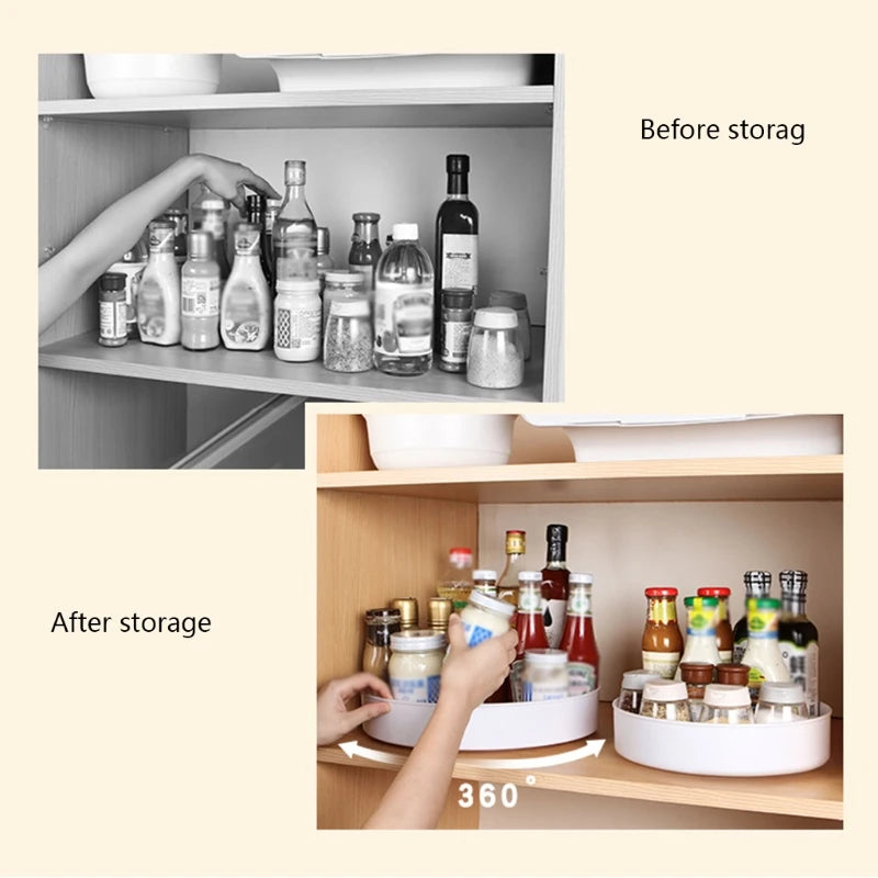 360 Degree Rotating Cabinet Organizer Kitchen Bathroom Cosmetic Turntable Storage Tray Non-Slip Spice Round Rack Plate