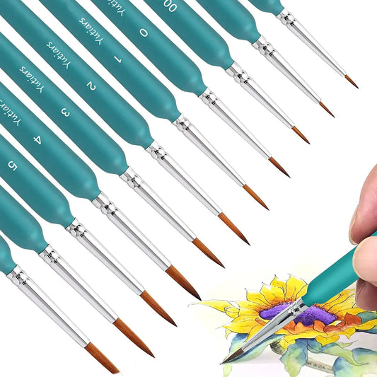 11pcs Miniature Paint Brushes Art Painting Brushes Weasel Hair Paint Brush Gouache Watercolor Oil Paints Artists Hand Painted