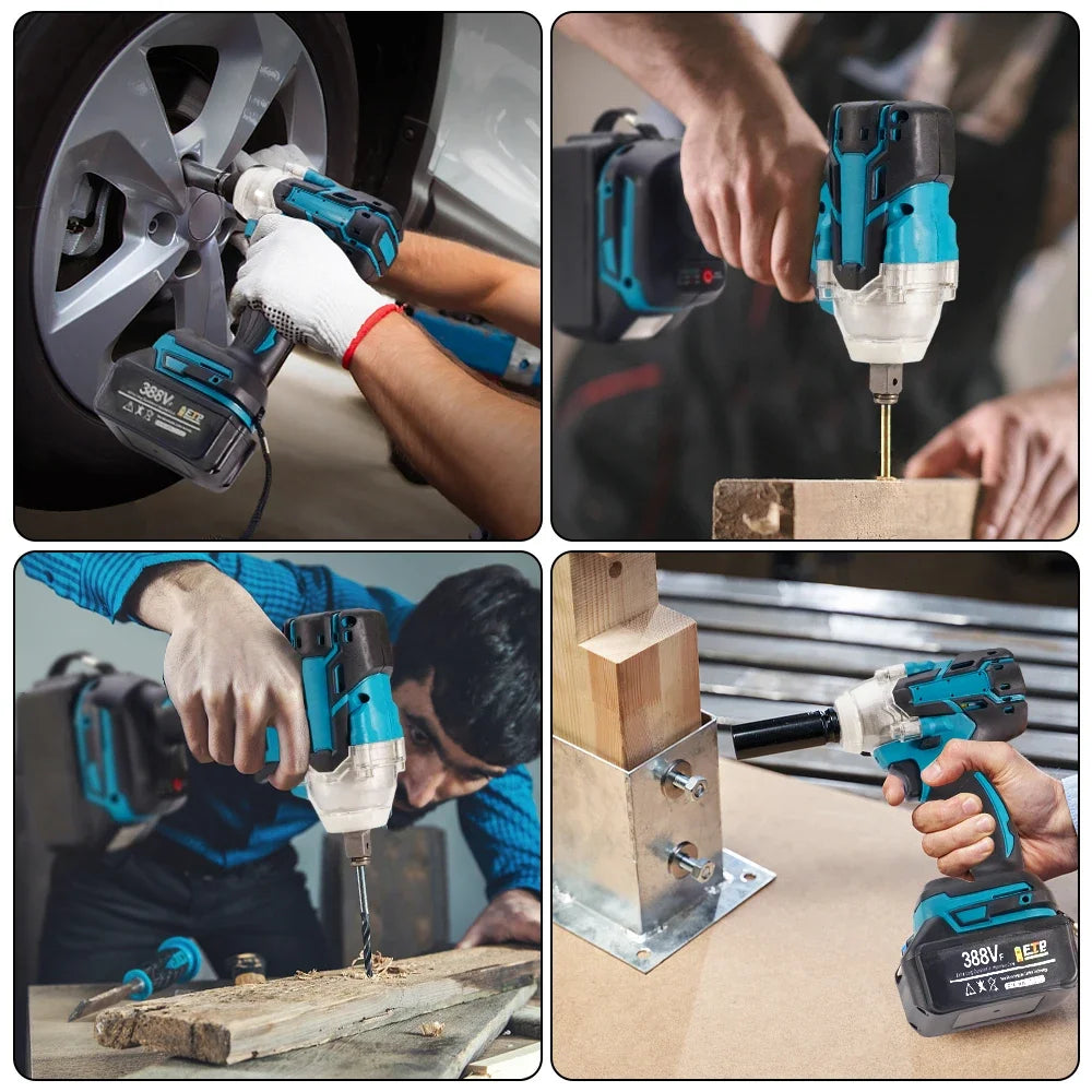 520N.m Cordless Electric Impact Wrench Brushless Electric Wrench Hand Drill Socket Power Tool For Makita 388V Battery