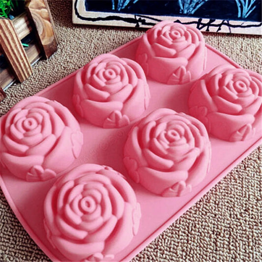 Silicone 6 Holes Flower Rose Cake Ice Cream Chocolate Mold Soap 3D Cupcake Bakeware Baking Dish Cake Pan Muffin Mould